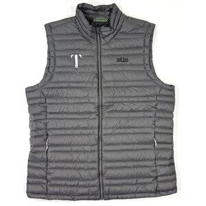 Stio Pinion Down Vest Mens Large Gray Full Zip Pertrtex Quantum Corp Logo